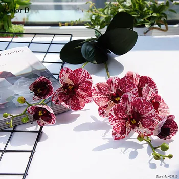 Луксозна латексова орхидея с Изкуствени цветя, листа бяла пеперуда Орхидея фалшив цвете за дома сватбена украса флорес