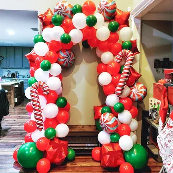 Коледен Балон Венец Арка Комплект Бонбони Тръстика Топки, Червено Конфети Глобус Навидад 2021 Украсата на Коледното парти на Нова Година 2022
