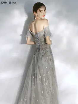 Рокли за бала За жени Елегантна вечерна вечерна рокля на принцеса с открити рамене Апликация с пайети Банкет вечерна рокля Луксозни рокли