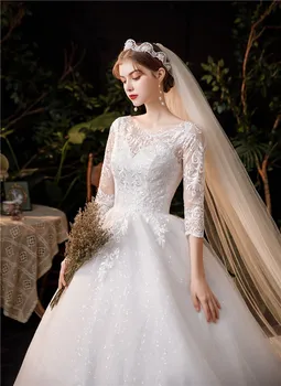 Просто сватбена рокля в стила на Три Четвърти от Vestidos De Noiva 2021 Модни Луксозни дантелени апликации с бродерия Шаферски Рокли, Плюс Размер