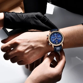2022 LIGE Най-добрата марка Луксозни Модни Часовници За мъже Кожа Водоустойчив Часовник Хронограф Спортни часовници Мъжки кварцов часовник Reloj