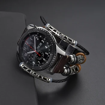 UEBN 22 мм и 20 мм и Замяна естествена кожа Ретро Каишка за часовник за Samsung Gear S2 S3 Класически и Граничен Спортен каишка въжета за часа