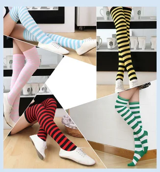 Японски Кавайные ботуши за Компресия чорапи за момичета, чорапи над коляното, Дълги панталони и чорапи до бедрото, дамски дълги шарени чорапи