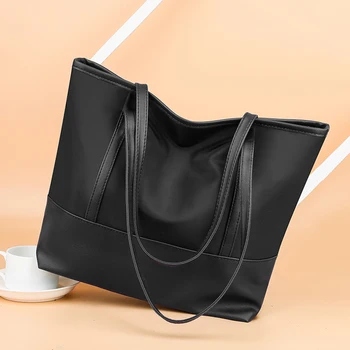 Модни дамски чанти голям Капацитет Портативен Оксфорд ИЗКУСТВЕНА кожа Срастване Дамска чанта на рамото Прости чанти за улични пазаруване