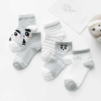 5 Двойки/лот Детски чорапи-Меки и удобни памучни чорапи за деца Сладък мультяшные чорапи за малки момичета Фини мрежести чорапи за момчета-панди от 1 до 12 години
