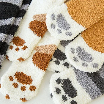Есенни и зимни Котешки нокти 1 Чифт плюшени Чорапи от коралов отвътре Сладки, Дебели Чорапи за спане на пода на Дамски чорапи с тръбите