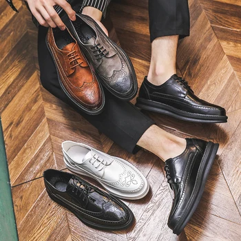 2021 Оксфорд обувки Модерен мъжки кожени обувки за вечерните рокли с акцент, мъжки удобни обувки за офиса и партита