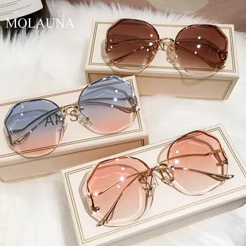 2021 Слънчеви очила без рамки Дамска мода Метални извити крака Градиентные слънчеви очила Дамски секси сини розови очила Реколта нюанси UV400