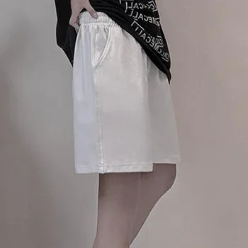 Дамски дълги панталони с дължина до коляното Летни плажни Свободни Градинска облекло Harajuku Широки спортни шорти за бягане Черни качулки
