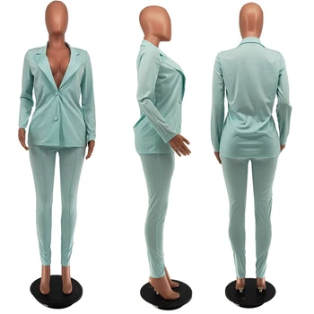 Хаоюань Всекидневни Офис женски комплект от две части Костюм с дълъг ръкав на Палтото копчета Панталони Градинска облекло за жени, Подходящи комплекти
