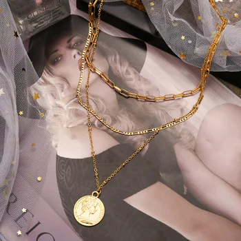 Нов 2021 Мода Монета Камео Многослойни Колиета Верига Огърлица за жени на Едро за Продажба на Бижута Подарък на едно Момиче