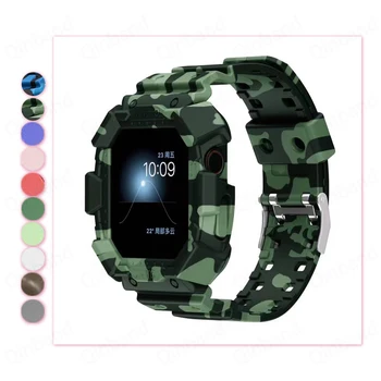 Камуфляжный каишка за Apple Watch Band 45 мм 44 мм 40 мм 42 мм 44 мм Силикон Гривна за Apple Watch Серия 6 75 SE 4 Калъф за гривна