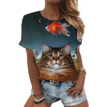 Нов 3D-печат дамска мода сладко домашни котки лятна ежедневни универсална тениска плюс размер дрехи XXS-6XL Camisetas De Mujer