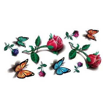 3D Временен Подвижна Водоустойчива Цветна Боди-Арт Пеперуда Татуировки Цвете Стикер 3D Пеперуда Рози Цвете за Женското Тяло
