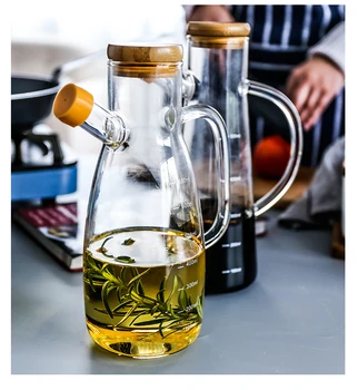 Прозрачна Стъклена Бутилка за олио с дръжка Везни Топлоустойчиви Кухненски инструменти Lecythus Контейнер за соев оцет