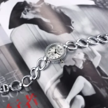 Модни малки сребърни дамски часовници е от Неръждаема стомана Луксозни Бижута, часовници с кристали Дамски Ежедневни Кварцов часовник #3TWF