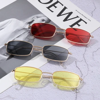 1бр Стари Ретро Нюанси на Правоъгълни Слънчеви Очила с UV400 Малка Метална Квадратна Рамка, Прозрачни Лещи Слънчеви Очила Очила за Мъже, Жени Очила